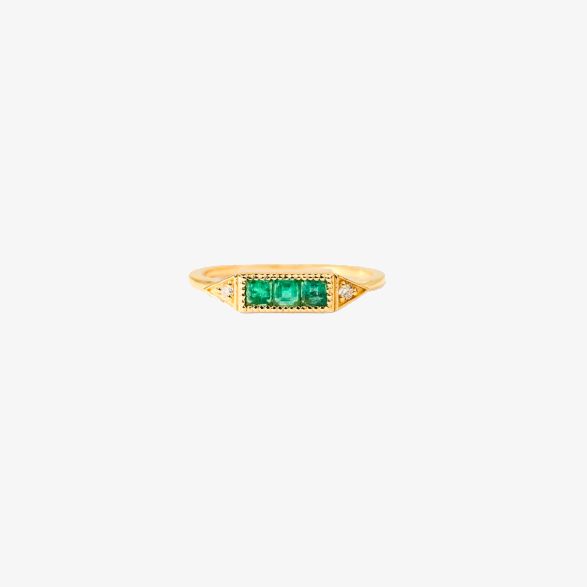 14K Gold Natural Diamond & Emerald Ring
