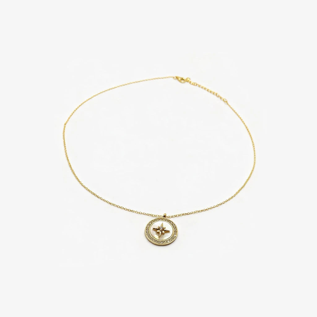 Silver Gold Plated Mother Of Pearl Necklace (CZ)