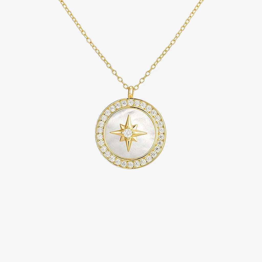 Silver Gold Plated Mother Of Pearl Necklace (CZ)