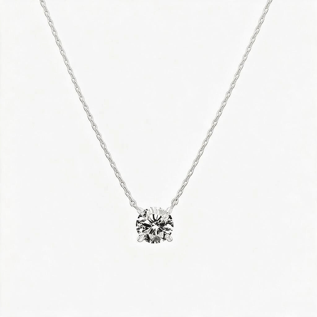 9K White Gold Solitaire Necklace