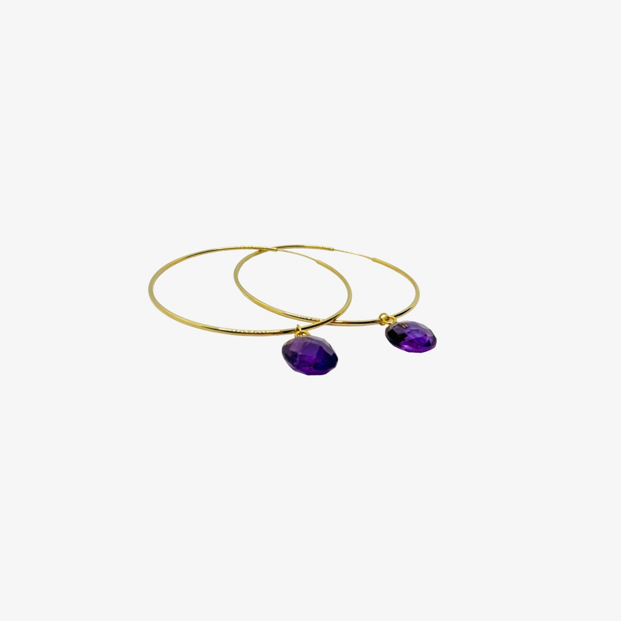 Gold & Amethyst Charm Large Hoops