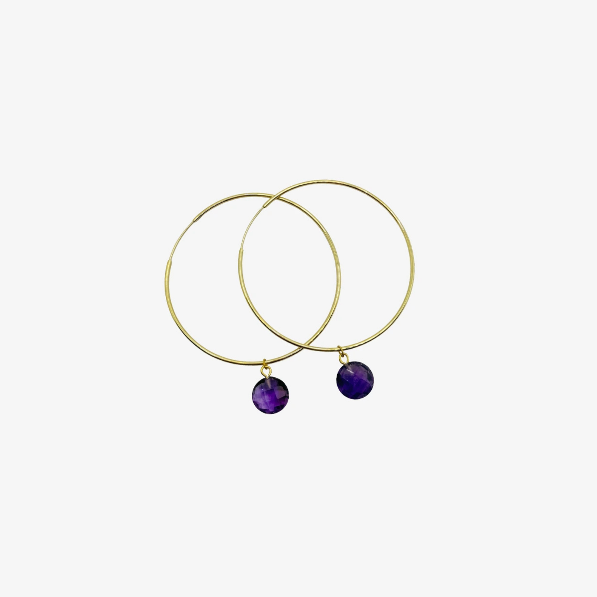 Gold & Amethyst Charm Large Hoops