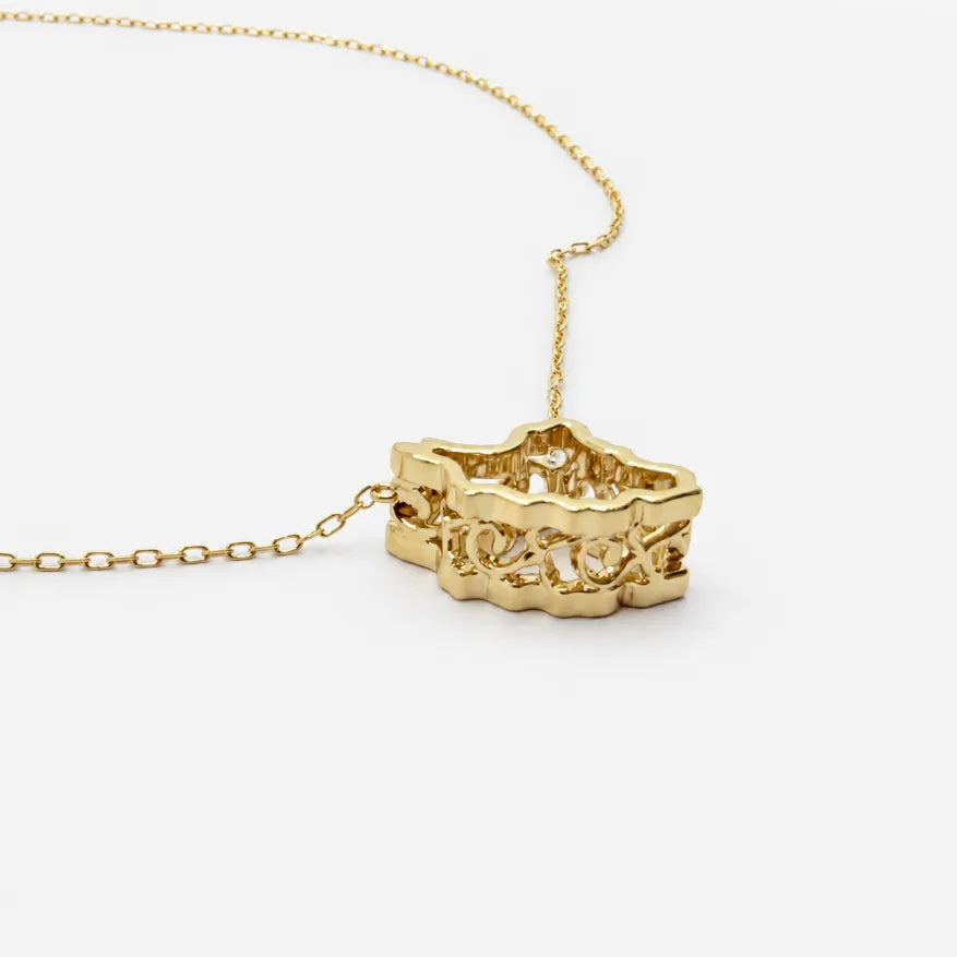 18K Solid Gold Iran 3D Map Necklace