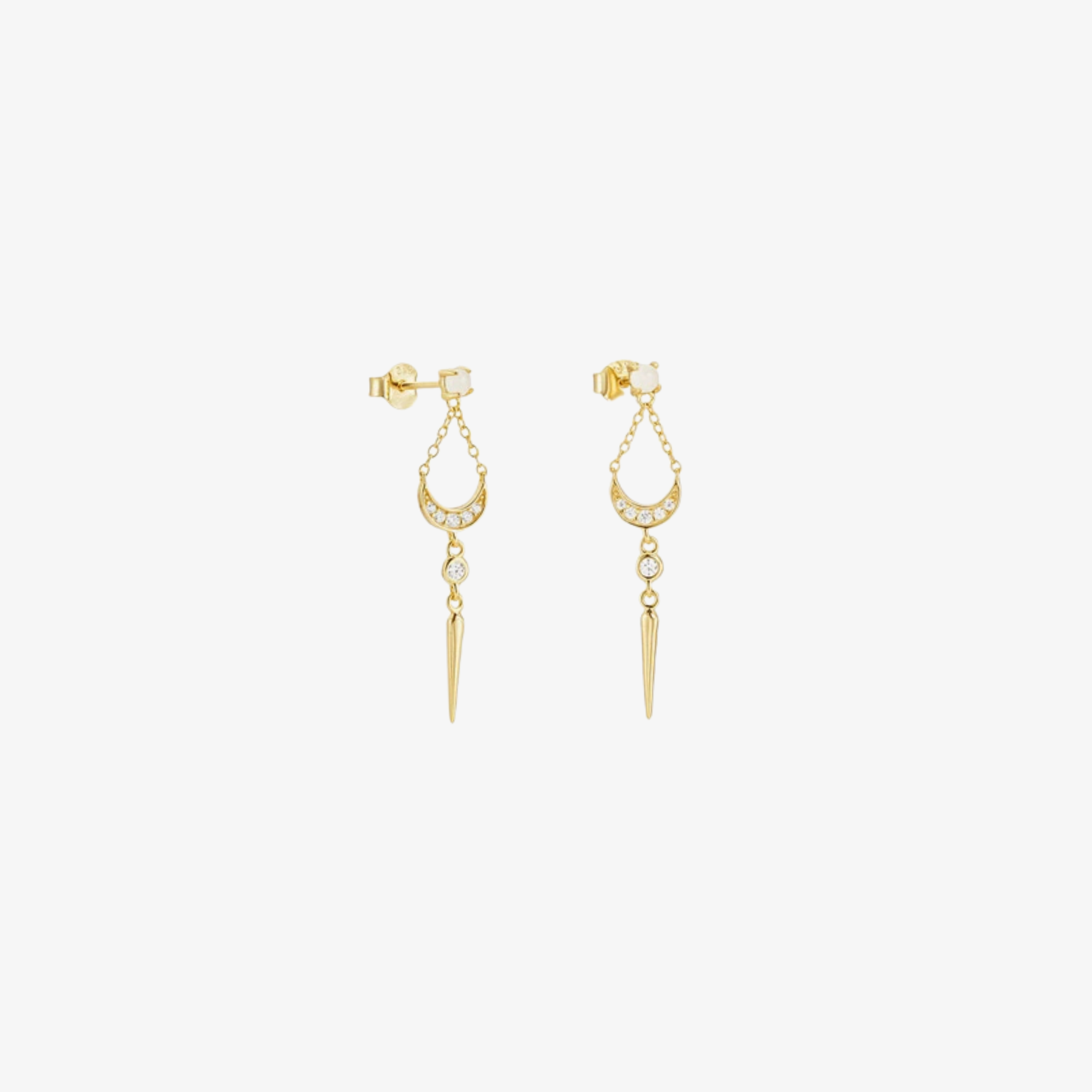 Silver Gold Plated Moon Stone Studs