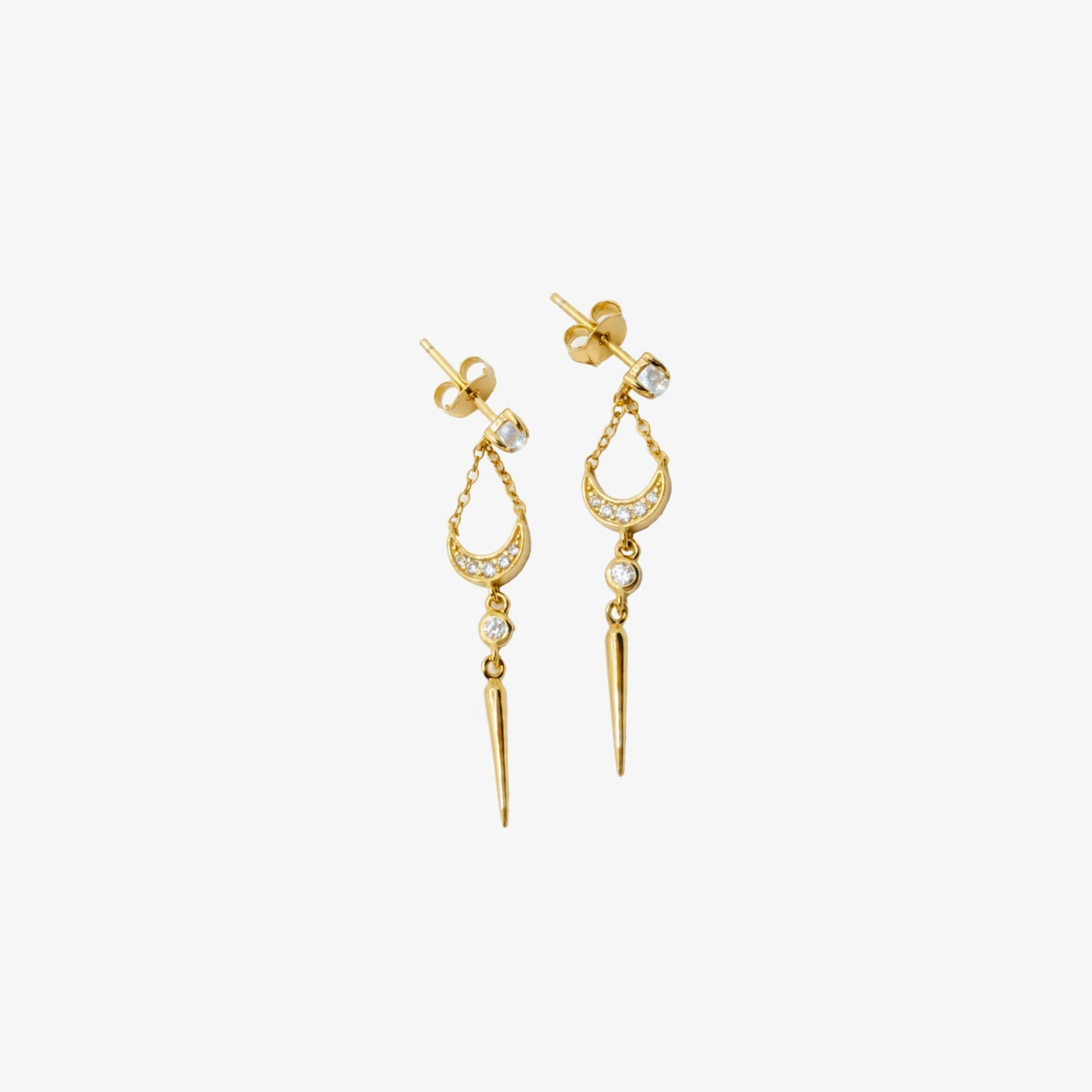 Silver Gold Plated Moon Stone Studs