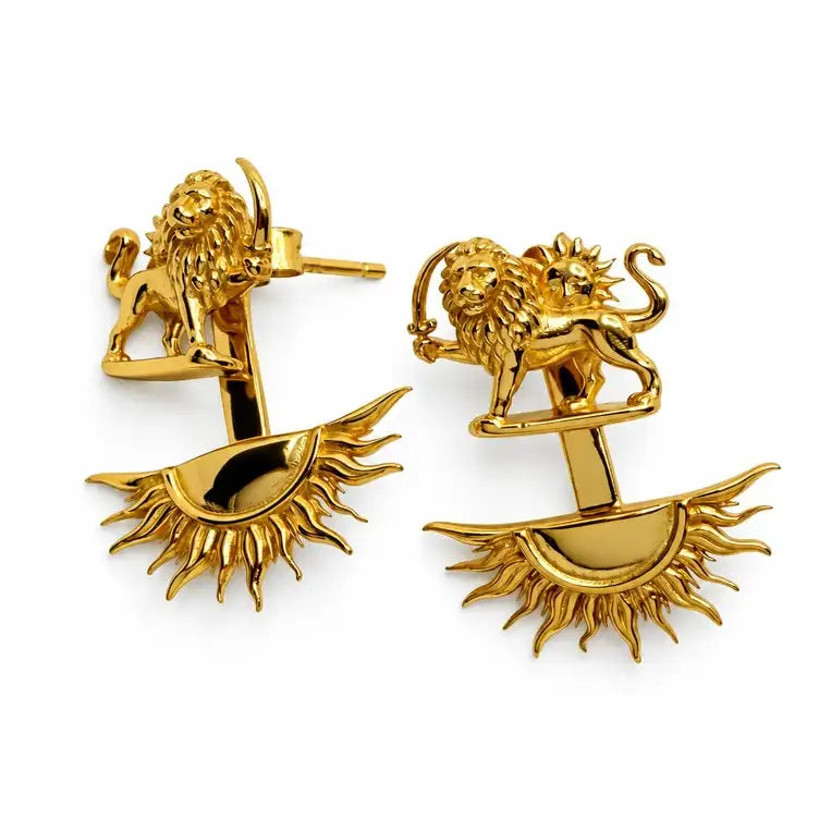 Sun & Lion Silver Gold Plated Earrings