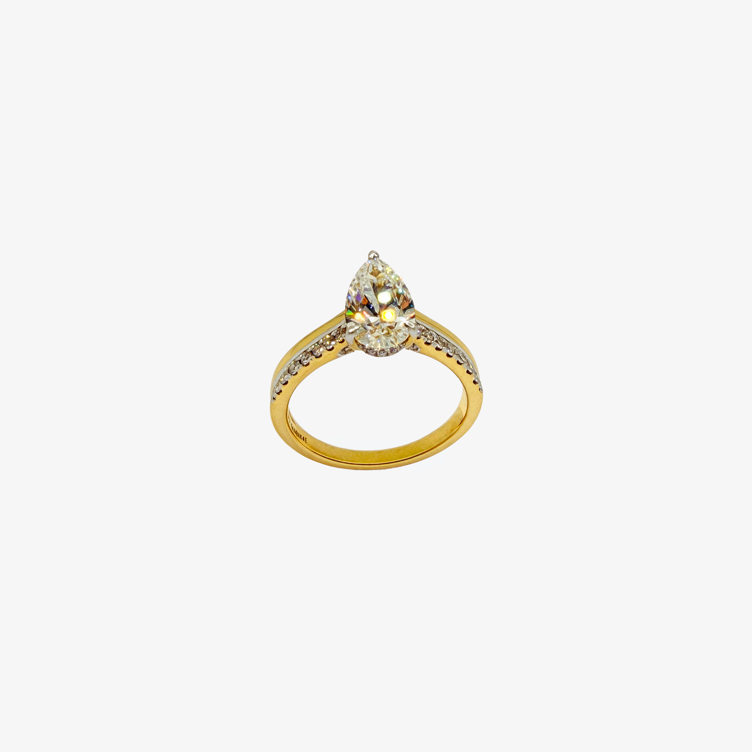 14K Gold Two Tones 2.55Ct Pear Shape Solitaire Engagement Ring