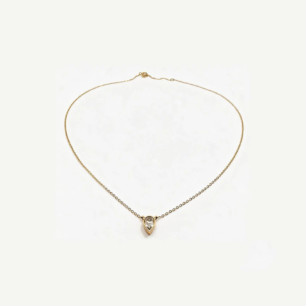 14K Gold and Pear Shape Moissanite Necklace