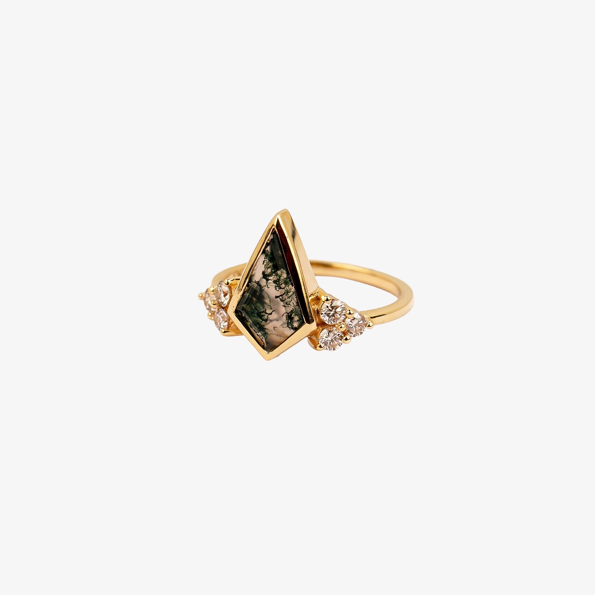 Moss Agate Ring (Natural Diamond)