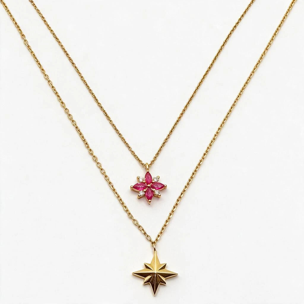 Ruby & Diamond Star Necklace