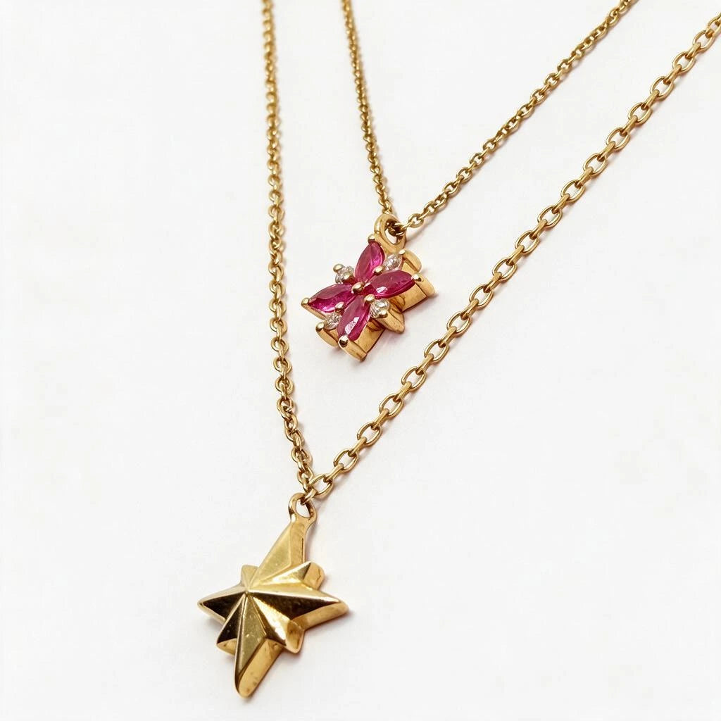 Ruby & Diamond Star Necklace