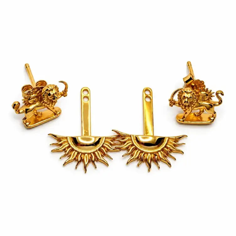Sun & Lion Silver Gold Plated Earrings